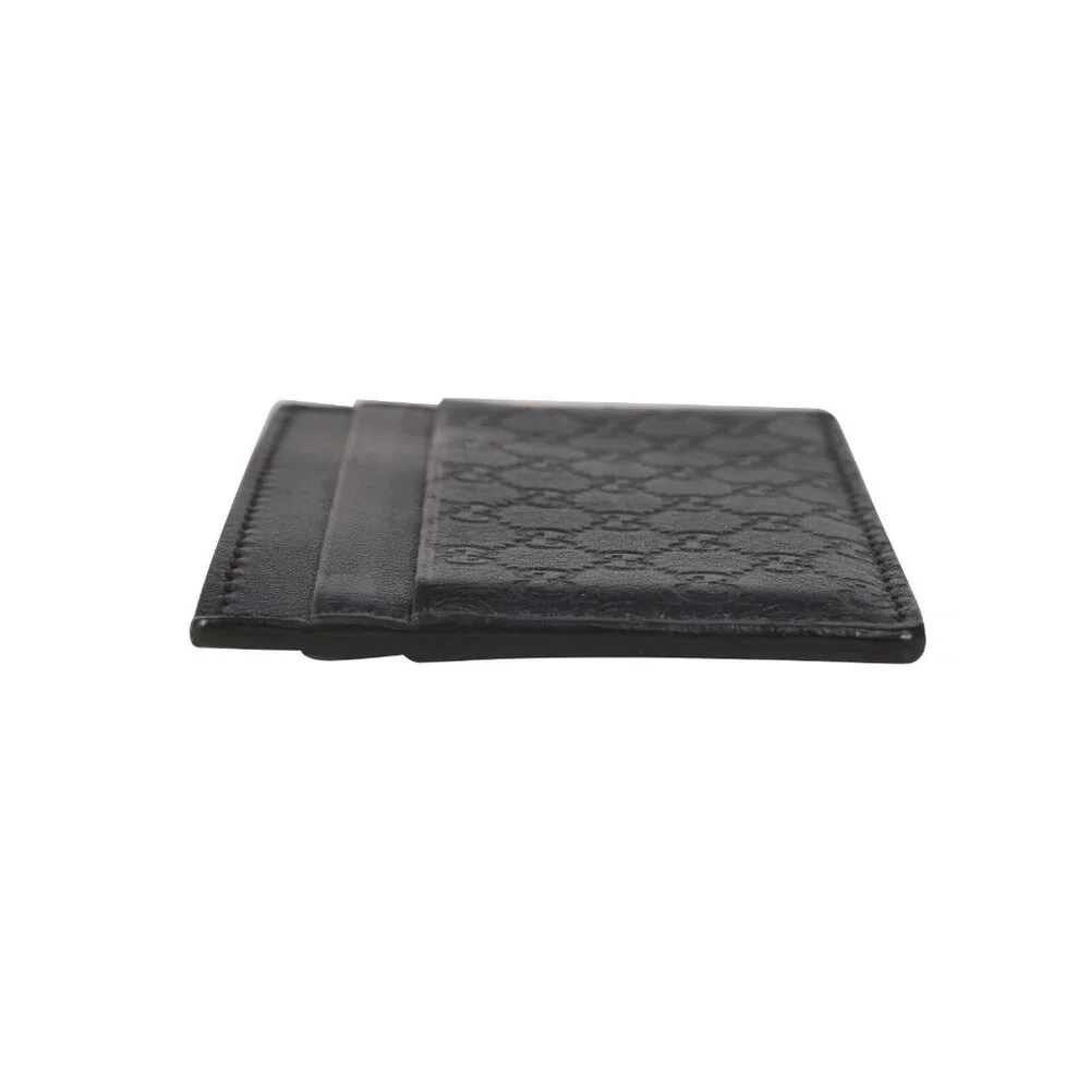 Gucci Card Wallet Interlocking GG Logo Navy Blue Four Card Holder Leather